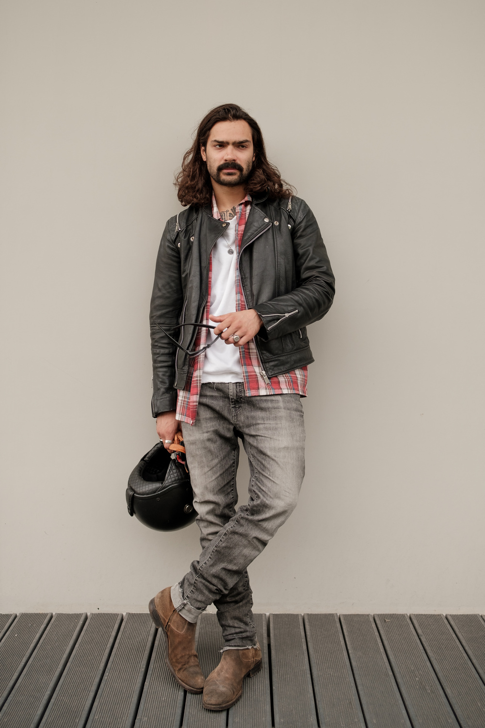 Man with a Motorcycle Helmet